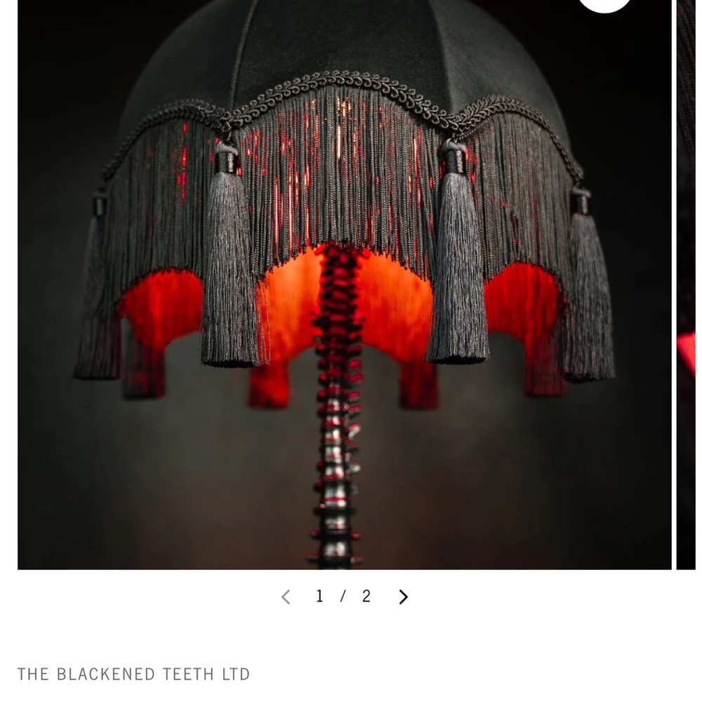 The Blackened Teeth Black and Red Fringe Velvet Lamp Shade
